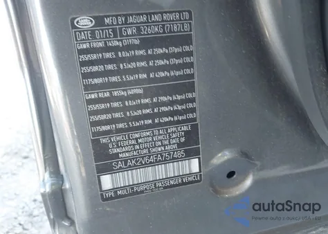 2015 Land Rover Lr4 from USA, damaged, VIN SALAK2V64FA757485